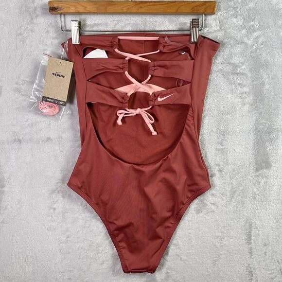 Nike Women's One Piece Swimsuit in Rust and Pink - Picture 1 of 12